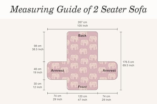 Image of Cloth Fusion 300 GSM Quilted Jaipuri Theme Printed 2 Seater Sofa Cover Mat-Style Fully Covered with Armrest Pockets, Adjustable Straps & Lock Fit (120 cm Seat Run, Elephant Block)