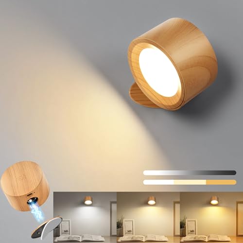 Image of AUDERWIN LED Magnetic Wall Lights Battery Operated Wall Cordless Sconces, 3 Color Temperatures & Dimmable, 360 Rotation Rechargeable Bedside Decor Wall Lamps Night Reading Lights for Bedroom