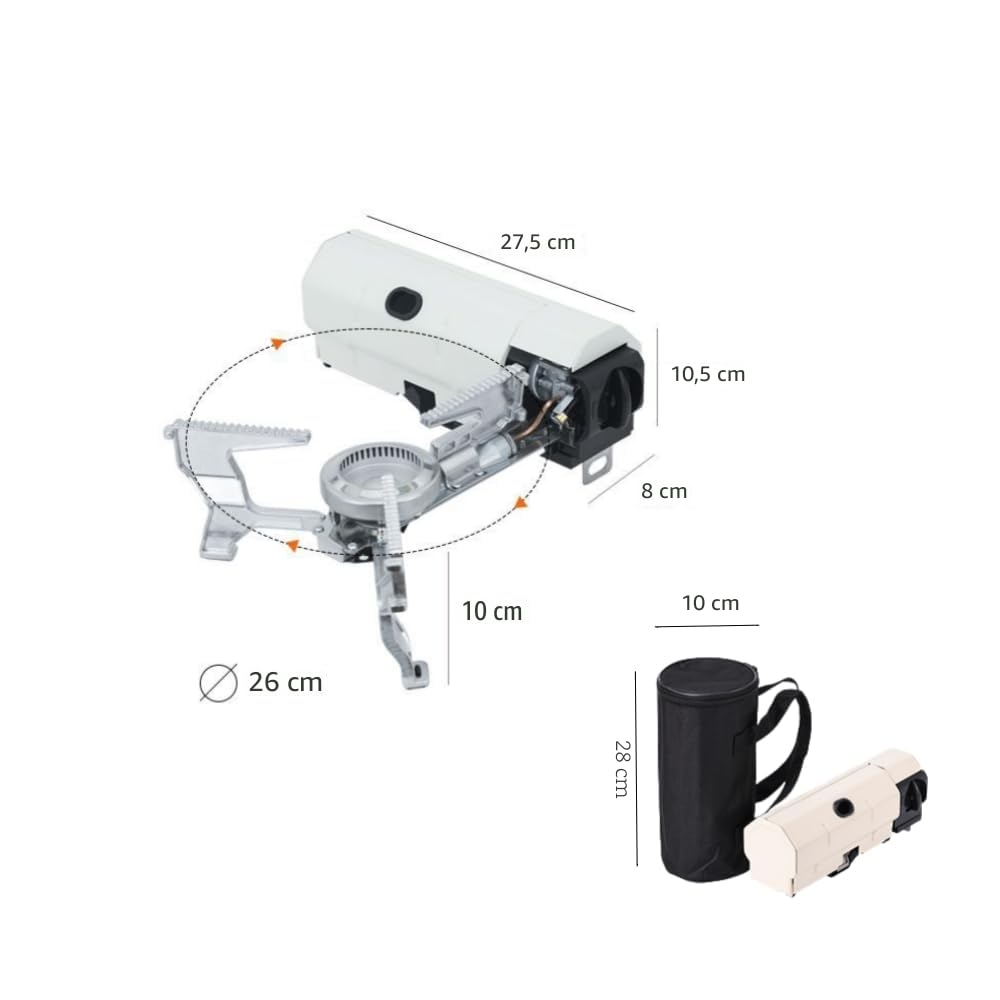 Camping Gas Portatil, Mini Hornillo Camping Gas, Estufa de Camping, 2600W Mini Estufa Plegable a prueba de viento con Encendido Piezoeléctrico para Camping, Picnic, Potencia de fuego ajustable.