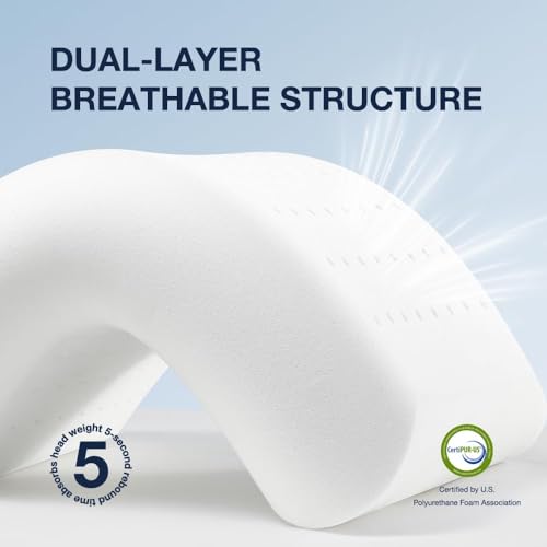Image of Cooling Pillow 5 inchs for Back andd Side Sleeper, Advanced Memory Foam Pillows with Cooler Case but no Firm Layer, 16x24x5 inchs, 2pcs