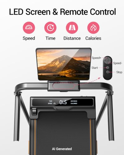 Image of Walking Pad with 16% Incline, 4-in-1 Foldable Treadmill with Handles | 330LBS Capacity, Under Desk, Compact, Folding, Portable Treadmills for Home Small, 2.5HP Motor, Remote Control, LED Screen