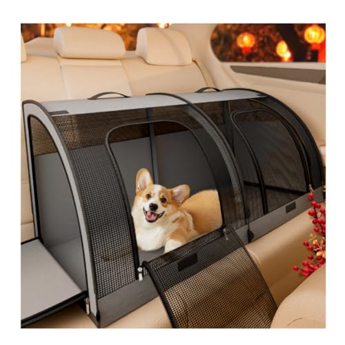 Vifxucy 折りたたみ式車用ペットケージ、車用犬小屋、猫用ケージ、オールシーズン対応、通気性、防水、収納簡単、取り付け不要、数秒で開く、長距離旅行、キャンプ、アウトドアアクティビティに最適 (グレー)