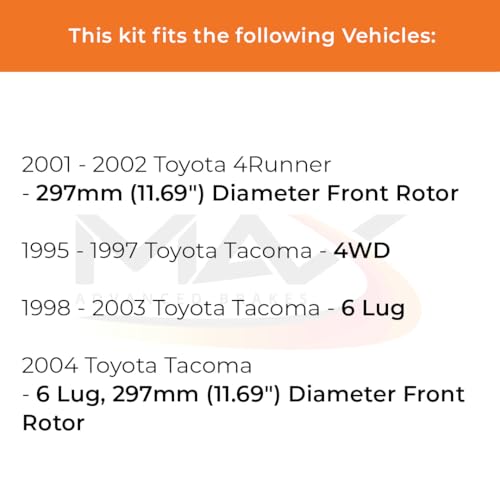 Image of Max Advanced Brakes Front Brake Kit Compatible With 1995-2001 2002 2003 2004 Toyota Tacoma 4Runner w /11.69 inch Fr Rotor Replacement Premium OE Disc Brake Rotors and Ceramic Brake Pads