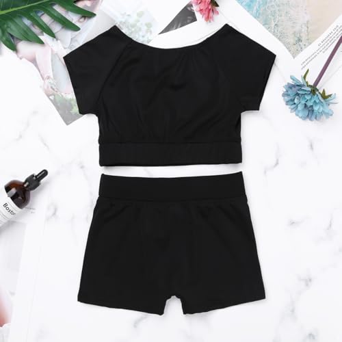 Moily Girls Two Piece Athletic Outfit Short Sleeve Top with Booty Shorts for Gymnastics/Dance/Sports4