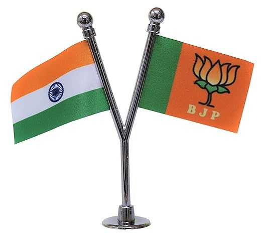 The Flag Shop India & BJP Miniature Car Dashboard Flags with A Y-Staff & Nano Base (Chrome)-image-22