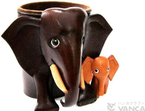 VANCA Craft Leather Desk Eyeglasses Holder Elephant & Baby
