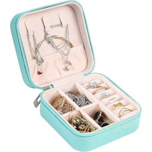 Image of Mini Jewellery Travel Case, PU Leather Organizer Box, Small Portable Jewellery Storage Holder for Womens Rings Earrings Necklaces (GREEN)