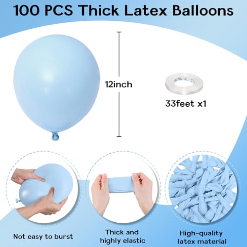 Image of Jobkoo Pastel Blue Balloons 12 Inch, 100 Pack Light Blue Latex Matte Macaron Powder Helium for Gender Reveal Baby Shower Birthday Wedding Party Decorations