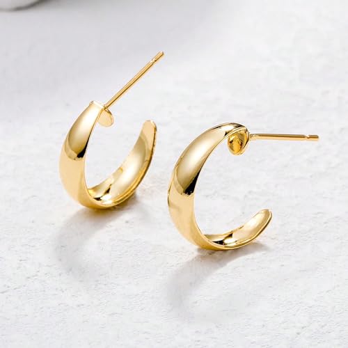 Image of Shining Diva Fashion Anti Tarnish Jewellery Celebrity Inspired 14k Real Gold Plated Simple Plain Link Chain Chunky Huggie Hoop Trendy Stylish Copper Earrings for Women Girls
