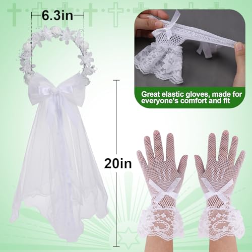 First Communion Veil and Gloves Set for Girls - Holy Catholic Veil for Girls 7-16 1st Chapel Church Communion Dress, White 5