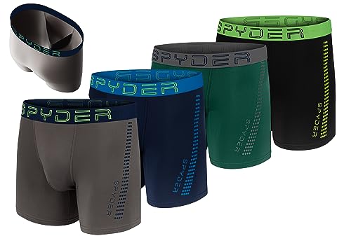 Spyder Mens Boxer Briefs 4 Pack Poly Spandex Performance Boxer Briefs Underwear/Comfort Support Pouch Boxer Briefs