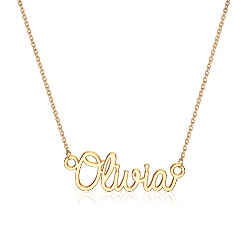 Turandoss Olivia Necklace, 14K Gold Plated Name Necklace Olivia Jewelry Gifts Gold Olivia Name Necklace for Women Jewelry Name Necklace Personalized