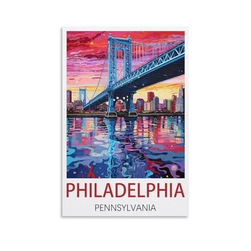 Poster vintage de Philadelphie sur toile premium déco murale salon 50x75cm