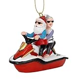 Adorno de Papá Noel montando en moto acuática con la señora Claus, árbol de Navidad, deportes acuá