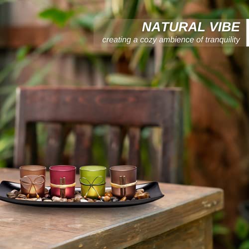 Natural Candlescape Set, 4 Decorative Candle Holders, Rocks And Tray, Tea Lights Holders For Home Decor Gift, Centerpiece Table Decoration For Living Room, Dining Room, Bathroom, Gift For Housewarming #TOP2