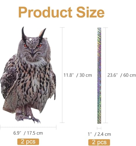 Kungfu Mall 4PCS Fake Owl, Garden Owl, Plastic Owls, Reflective Hanging Decoration, Effective Control Device with Reflective Tape for Garden Patio Windows Tree