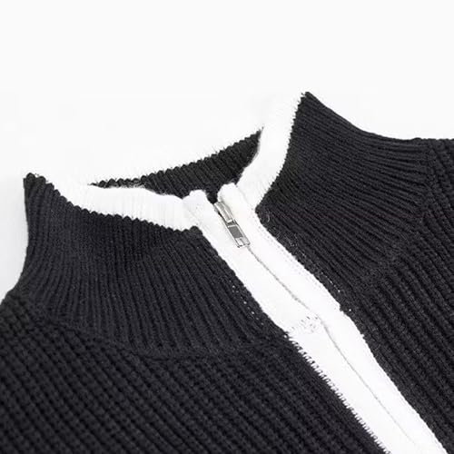 Stand Collar Double Zipper Cardigan Casual Cable Knitted Stand Collar Sweaters Mens Full Zip Long Sleeve Knitted Sweater4