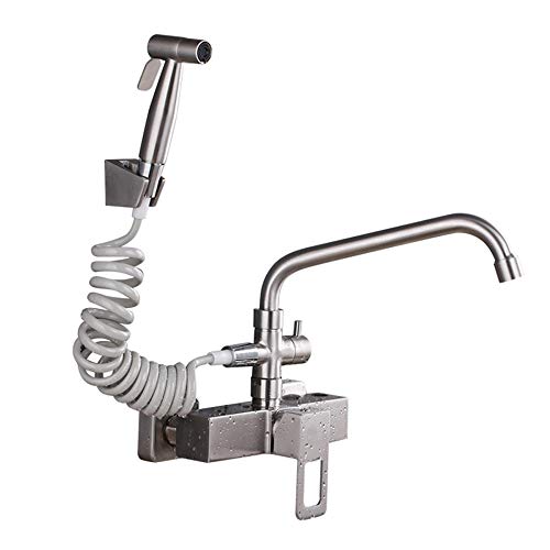 Robinet mural en acier inoxydable 304 pour cuisine et lavoir à eau chaude et froide
