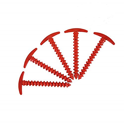 10pcs Plastic Screw Spiral Nail Tent Stakes Nail Pegs with Drawstring Bag for Outdoor Camping Hiking Awning Trip (Red)