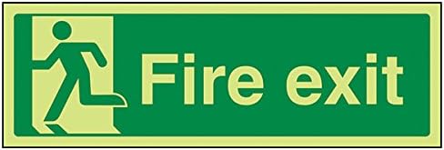 VSafety Glow In The Dark Final Fire Exit Man Left Sign - 300mm x 100mm - Rigid Plastic