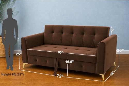 Image of Adorn India Premium Mystic - 3 Years Warranty - 3 Seater Sofa Cum Bed Velvet Suede Fabric - Brown