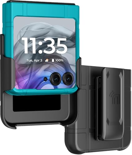 Case with Clip for Motorola RAZR (2024/2025) Flip Phone, Nakedcellphone Textured Slim Hard Shell Cover and [Rotating/Ratchet] Belt Hip Holster Holder Combo - Teal Aqua Mint