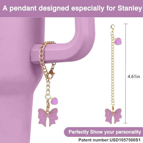 Hpebl 7Pcs Purple Cup Accessories for Stanley Cups 40/30oz with Handle Including Bow Silicone Straw Cover Topper Boot Spill-Proof Stopper Set Bow Handle Charm for Stanley Tumbler Accessories — view 4