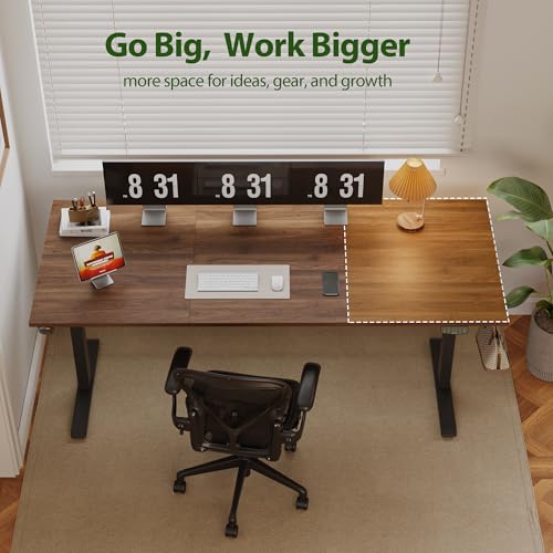 Image of Agilestic Electric Standing Desk, 71 x 31.5 Inches Height Adjustable Desk, Sit Stand up for Work Office Home, Ergonomic Rising Computer Table with Memory Preset, Dark Walnut