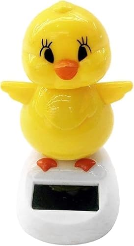 Wyjuan Yellow Solar Powered Dancing Chick, Funny Solar Dancing Figurines, Solar Bobblehead Chicken, Cartoon Bobble Head Chick Ornaments Figures For Car Dashboard, Home Office Ornaments Decor