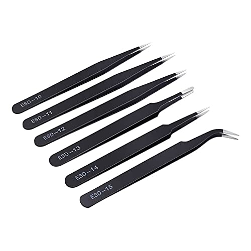 6PCS Precision Tweezers Set Upgraded Anti-Static Stainless Steel Curved of Tweezers for Electronics Laboratory Work Jewelry Industrial tweezers