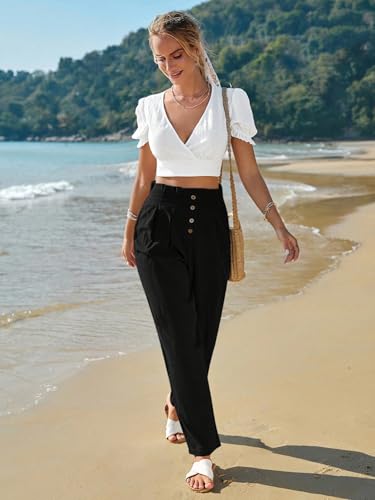 Image of TOPLOT Women High-Waist Pants | Pleated Relaxed Fit Trousers for Woman | Casual & Elegant Look with Workwear for Office, Events & College (5194)