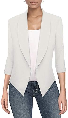 Womens Casual Work Office Open Front Blazer Jacket with Removable Shoulder Pads JK1133X Ivory 2X