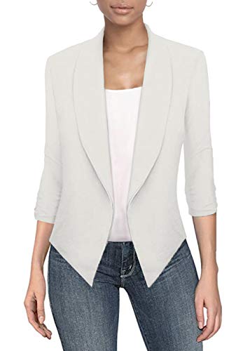 Womens Casual Work Office Open Front Blazer Jacket With Removable Shoulder Pads Jk1133X Ivory 2X #TOP3