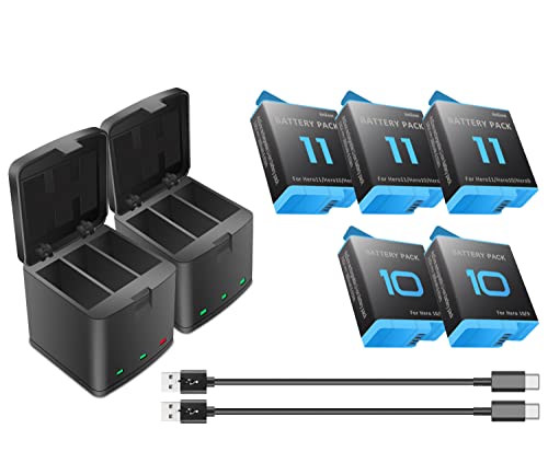 5Pcs Batteries For Gopro Hero 11 Hero 10 Hero 9 Black Camera, 2Pack Hero Battery Charger For Gopro Hero 11 10 9 Battery With 2Pack Usb Cable #TOP10