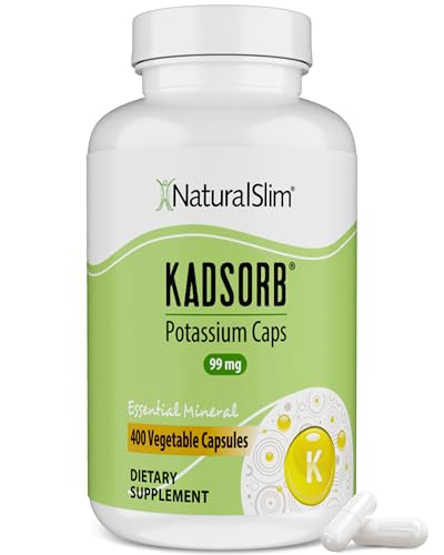 NaturalSlim Natural Potassium Citrate Gluconate 99 mg - Kadsorb Supports Electrolyte Balance & Normal pH - Absorbable Potassium Supplements with Essential Minerals - Non GMO 400 Capsules 1 Pack