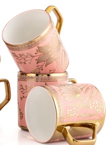Image of Clay Craft Fine Ceramic Gold Printed Coffee /Tea Cups Set of 6-200 ml Each, Ceramic Tea Cups, Tea Cup Set of 6, Mugs for Coffee, Cups Set of 6, Ideal for Gifting, Perfect for Home and Office