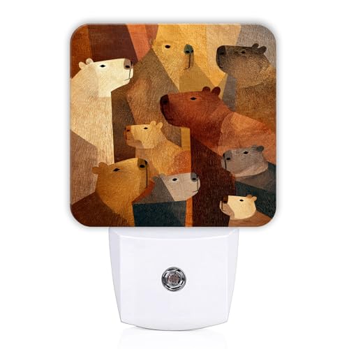 Bears Night Lights Plug Into Wall, Fanciful Nature-Inspired Forest Faces None Brown Dusk to Dawn Led Plug in Night Lights for Entryway Garage Stairs Decor 1pcs