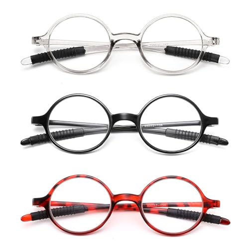 Fofuo Lot de 3 Lunettes de Lecture Rondes +2.5 Rétro Lunettes Loupe Femme Homme Charnières à Ressort & Monture Légère Vision Claire Aide à la lecture pour Lire, Bricolage, Couture - Confortables