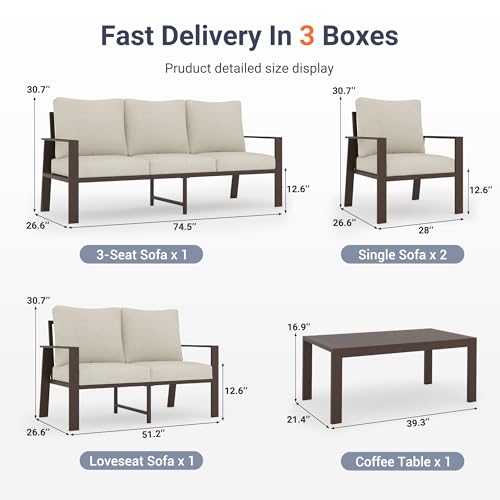 Image of UDPATIO Aluminum Outdoor Patio Furniture Set 7-Seat Metal Patio Conversation Sets with Coffee Table and Water-Resistant Cushions, Modern Patio Sectional Sofa for Porch, Deck, Backyard, Poolside