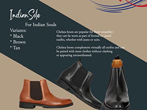 Image of Brand: Indiansole- Handmade Durable TRP Sole Elastic Black Leather Formal Casual Ankle Height Chelsea Boots Shoes for Men Best for Work