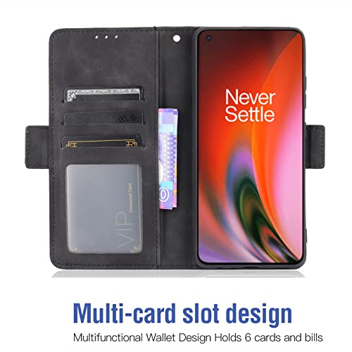 Asuwish Compatible with OnePlus Nord 2 5G Wallet Case and Tempered Glass Screen Protector Card Holder Credit ID Slot Leather Flip Phone Cover for One Plus On 1 Plus 1plus One+ 1+ Nord2 Women Men Black - Image 2
