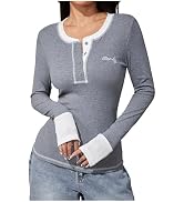 Verdusa Women's Button Up Slim Fit Going Out Tops Y2K Long Sleeve Ribbed T Shirt