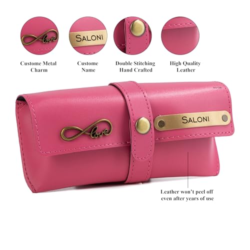 Image of AICA Personalised Name & Charm Leather Sunglass Case Cover for Men & Women | Hard Case Eyewear Cover