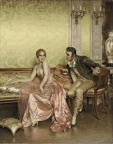 Cuadro al óleo La conversación de Soulacroix para salón elegante de 60x90cm