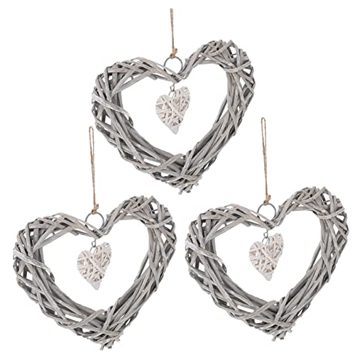 OFFSCH Heart Wreath Hanging Decoration 3Pcs Rustic Wicker Vine Garland for Wedding Birthday Party Wall and Door Decor