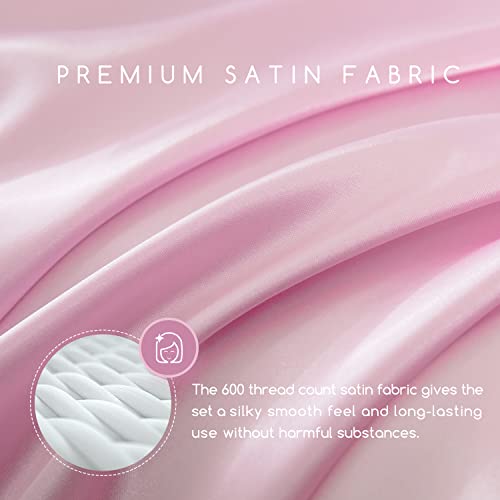 Image of MR&HM Satin Bed Sheets, King Size Sheets Set, 6 Pcs Silky Bedding Set with 15 Inches Deep Pocket for Mattress (King, Pink)