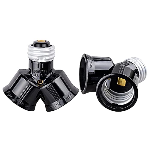 Onite 2pcs E26 Edison Light Bulb Socket Splitter, 1 to 2 Adapter, US