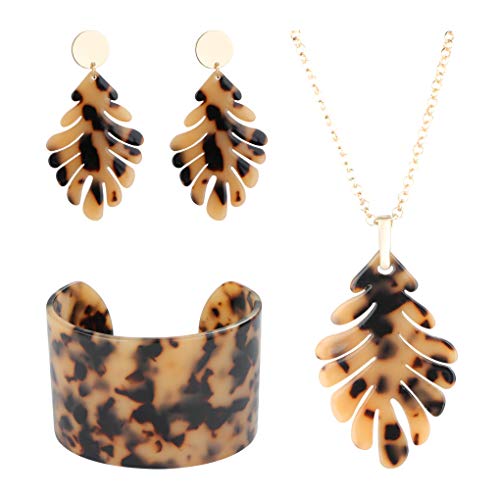 ORAZIO Leopard Acrylic Necklace Bracelet Earrings for Women Girls Resin Statement Jewelry Set
