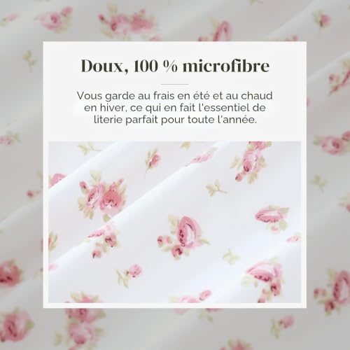 Draps en microfibre douce imprimée rose de lit luxueux parure complète