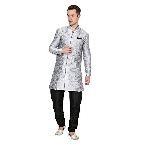 Image of Royal Kurta Men's Jacquard Silk Floral Print Indowestern Sherwani
